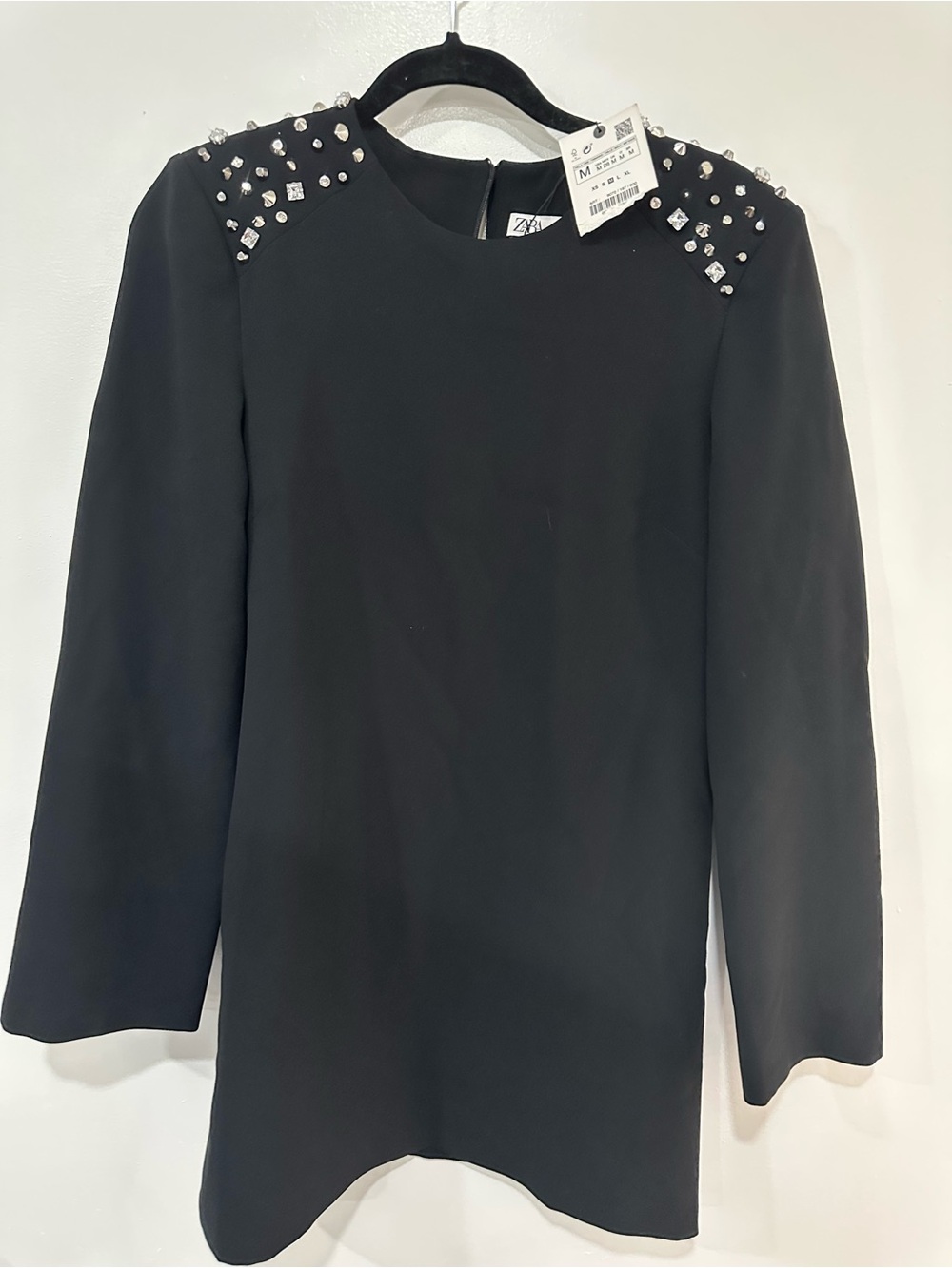 Zara Black Embellished Shoulder Long-Sleeve Dress
